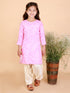 Girl's' Pink Printed Kurta & Cream Patiala Set
