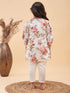 Girl's Cream Floral Printed Kurta With Cream Pant Set