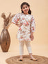Girl's Cream Floral Printed Kurta With Cream Pant Set