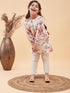 Girl's Cream Floral Printed Kurta With Cream Pant Set