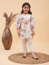 Girl's Cream Floral Printed Kurta With Cream Pant Set