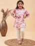 Girl's Pink Floral Printed Kurta With Cream Pant Set