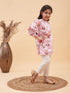 Girl's Pink Floral Printed Kurta With Cream Pant Set