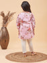 Girl's Pink Floral Printed Kurta With Cream Pant Set