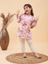 Girl's Pink Floral Printed Kurta With Cream Pant Set