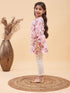 Girl's Pink Floral Printed Kurta With Cream Pant Set
