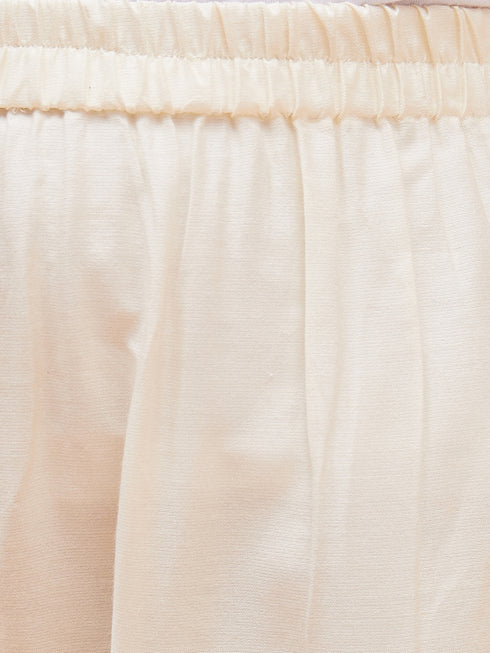 Girl's Red Floral Printed Kaftan Kurta With Cream Pant Set