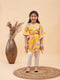 Girl's Yellow Floral Printed Kaftan Kurta With Cream Pant Set