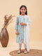 Girl's Aqua Blue Floral Printed Kurta With Leggings And Dupatta Set