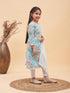Girl's Aqua Blue Floral Printed Kurta With Leggings And Dupatta Set