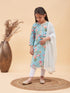 Girl's Aqua Blue Floral Printed Kurta With Leggings And Dupatta Set