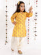 Girl's' Mustard And Cream Linen Kurta And Patiala Set
