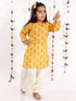 Girl's' Mustard And Cream Linen Kurta And Patiala Set