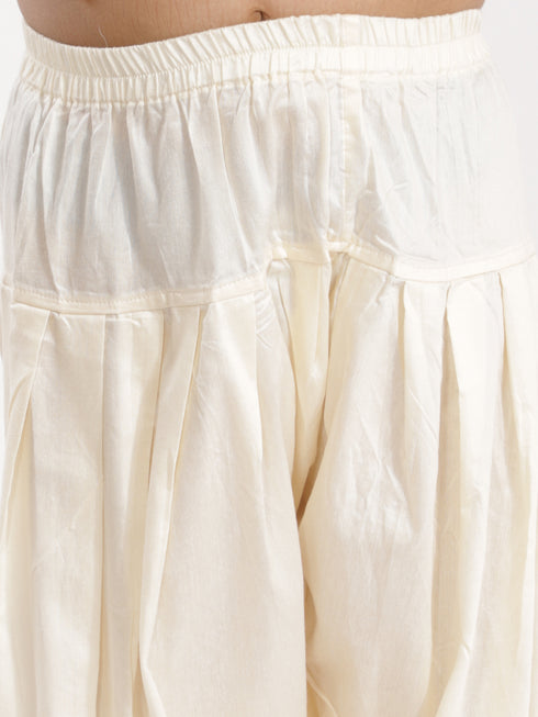 Girl's' Mustard And Cream Linen Kurta And Patiala Set