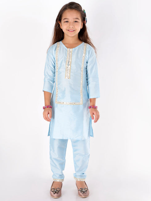 Girl's' Aqua Viscose Kurta Pant Set