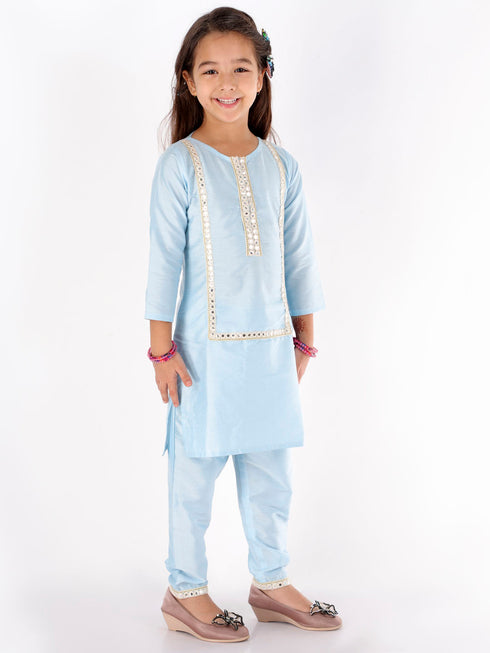 Girl's' Aqua Viscose Kurta Pant Set
