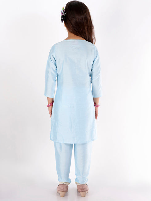 Girl's' Aqua Viscose Kurta Pant Set
