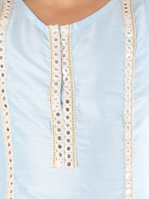 Girl's' Aqua Viscose Kurta Pant Set