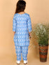 Girl's' Aqua Blue Ikkat Print Kurta Pant Set