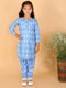 Girl's' Aqua Blue Ikkat Print Kurta Pant Set