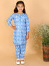 Girl's' Aqua Blue Ikkat Print Kurta Pant Set