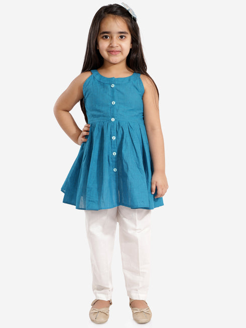 Girl's' Handloom Cotton Kurta And Straight Pant Set