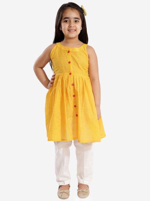Girl's' Handloom Cotton Kurta And Straight Pant Set