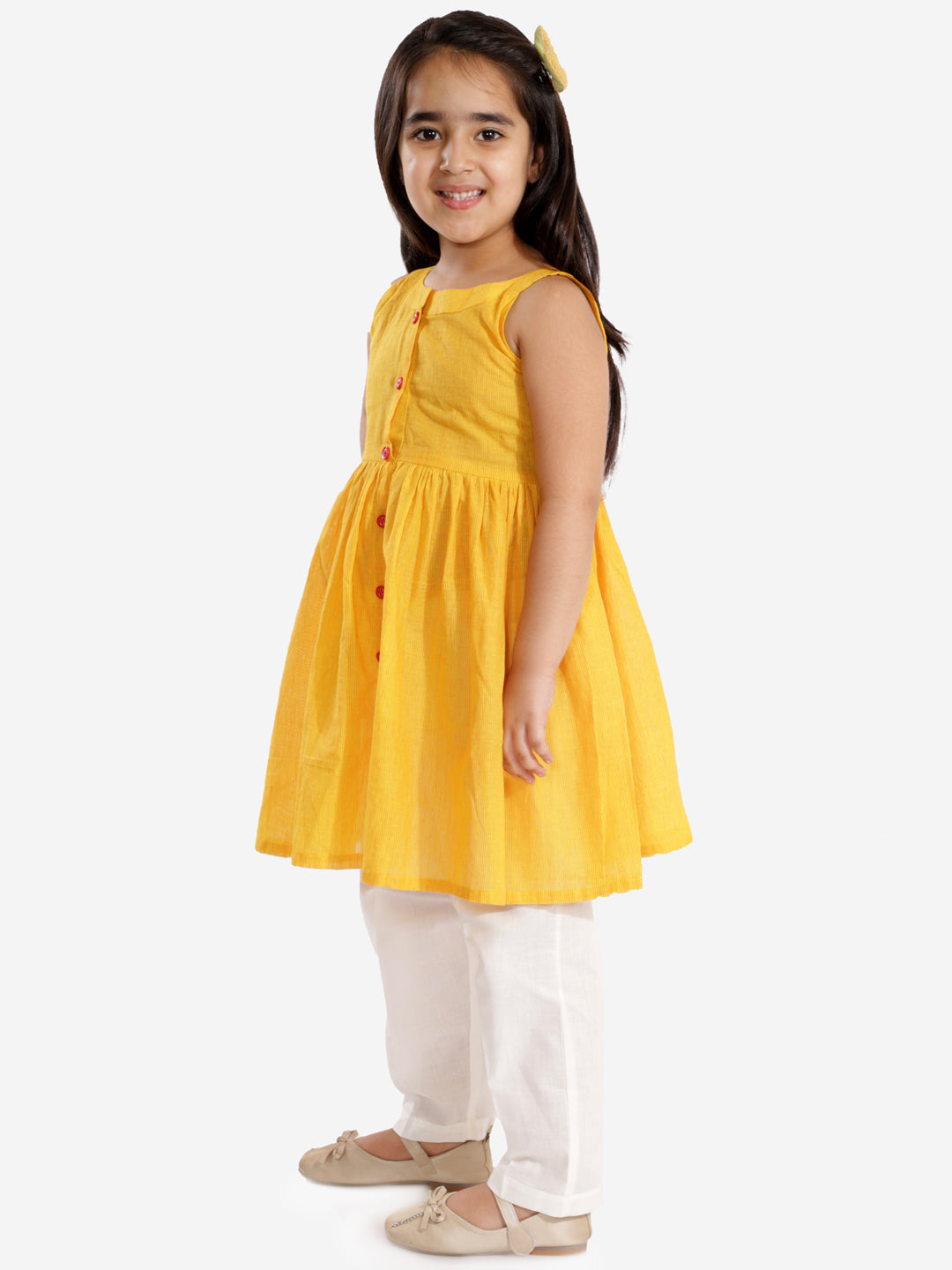 Girl's' Handloom Cotton Kurta And Straight Pant Set