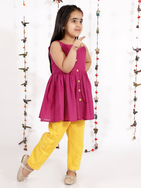 Girl's' Handloom Cotton Kurta And Straight Pant Set