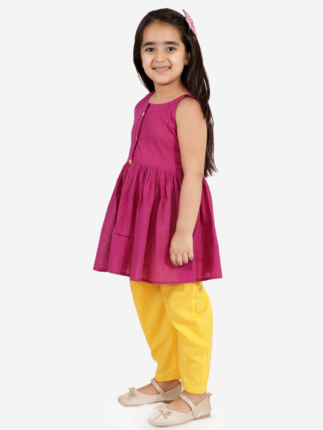 Girl's' Handloom Cotton Kurta And Straight Pant Set