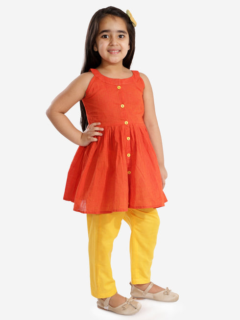 Girl's' Handloom Cotton Kurta And Straight Pant Set