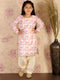 Girl's' White Floral Printed Linen Kurta And Cream Patiala Set