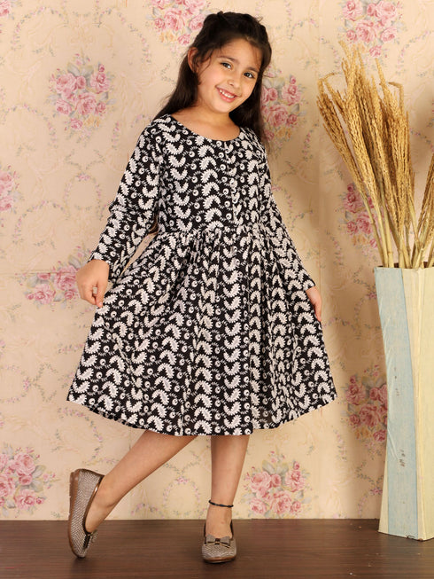 Girl's Black Pure Cotton Chikankari Kurta