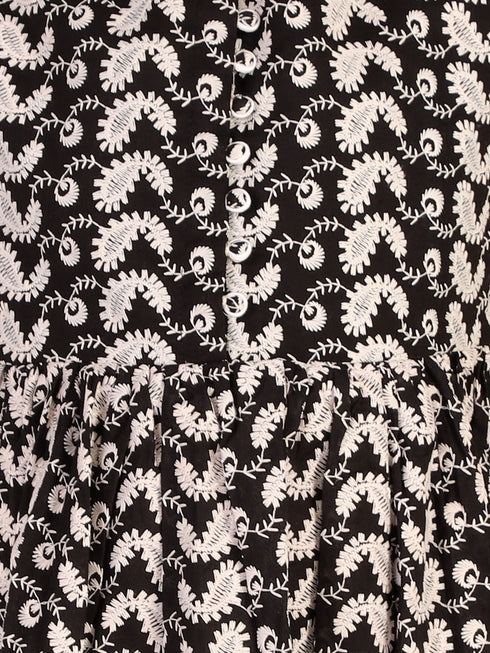 Girl's Black Pure Cotton Chikankari Kurta