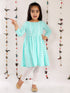 Girl's Green Pure Cotton Chikankari Kurta With Leggings
