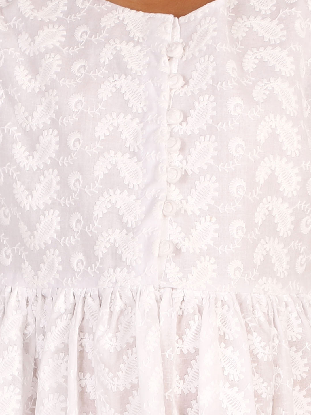 Girl's White Pure Cotton Chikankari Kurta