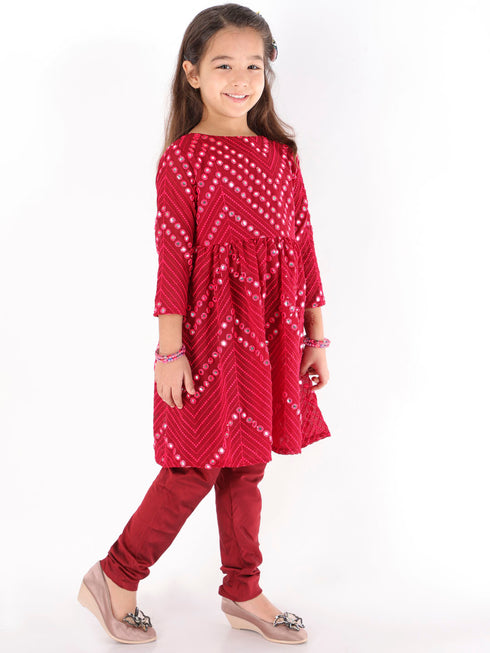 Girl's Maroon Mirror Kurta Pyjama Set