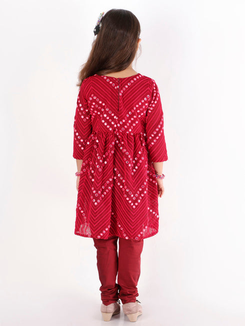 Girl's Maroon Mirror Kurta Pyjama Set