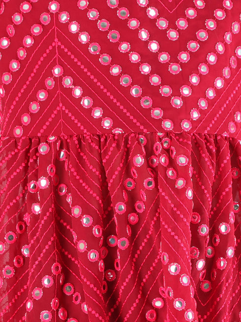 Girl's Maroon Mirror Kurta Pyjama Set