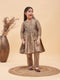 Girl's Brown Anarkali Kurta Pyjama Set With Potli Bag