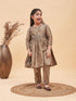 Girl's Brown Anarkali Kurta Pyjama Set With Potli Bag