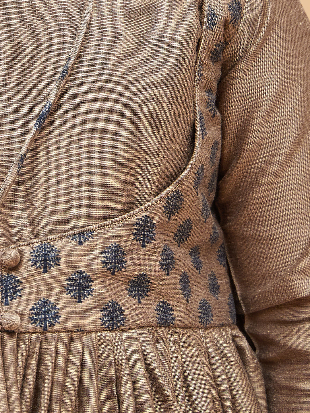 Girl's Brown Anarkali Kurta Pyjama Set With Potli Bag