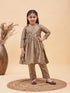 Girl's Brown Anarkali Kurta Pyjama Set With Potli Bag