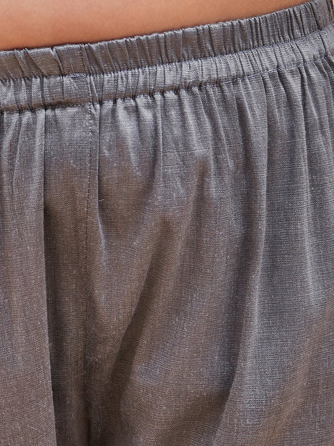 Girl's Grey Anarkali Kurta Pyjama Set With Potli Bag