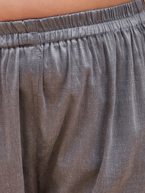 Girl's Grey Anarkali Kurta Pyjama Set With Potli Bag