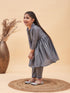 Girl's Grey Anarkali Kurta Pyjama Set With Potli Bag