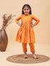Girl's Orange Anarkali Kurta Pyjama Set With Potli Bag