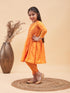 Girl's Orange Anarkali Kurta Pyjama Set With Potli Bag