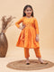 Girl's Orange Anarkali Kurta Pyjama Set With Potli Bag