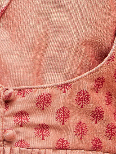 Girl's Pink Anarkali Kurta Pyjama Set With Potli Bag